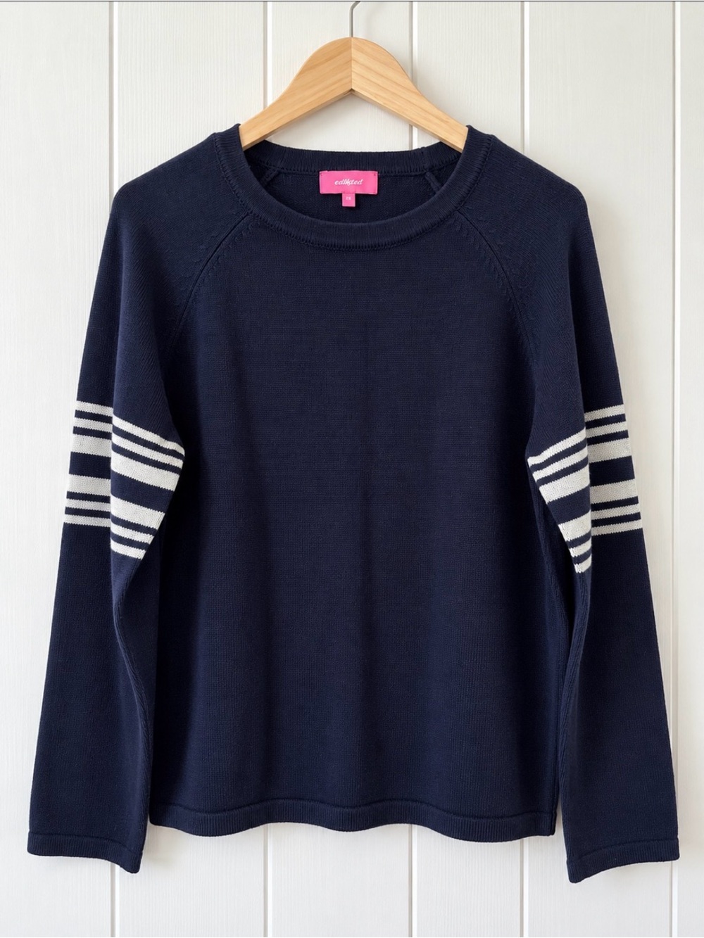 Edikted Navy Blue Striped Sleeve Knit Sweater – XS EUC